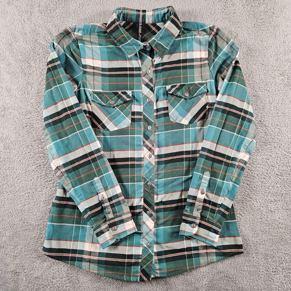 Kuhl Womens Teal Green Plaid Hollowcore Flannel Shirt Style 8346 Size M